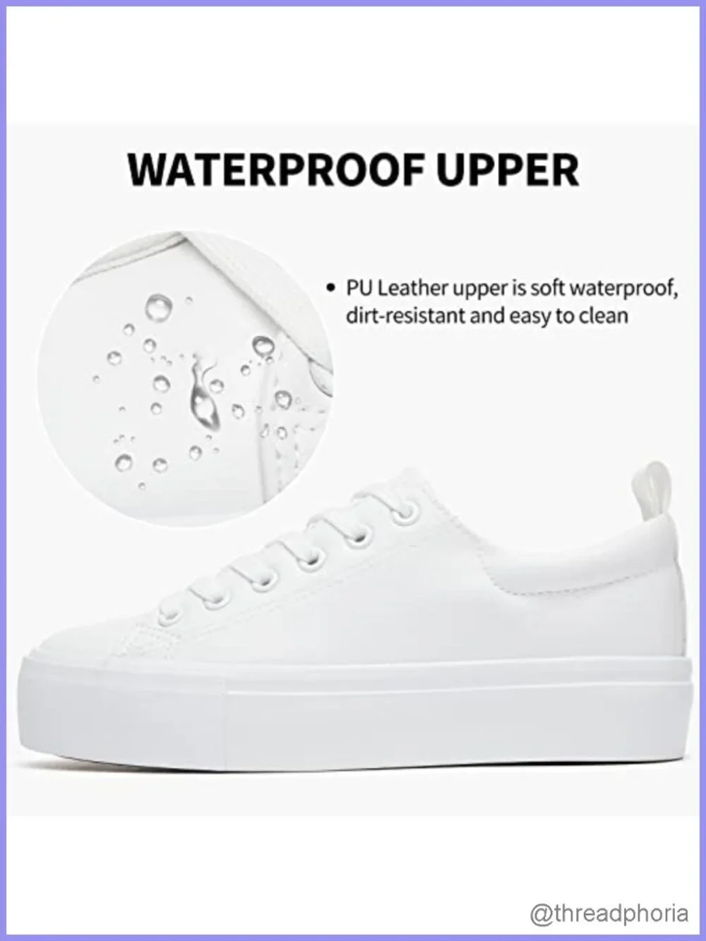 Womens Platform Sneakers PU Leather Water Resistant Slip Resistant Casual